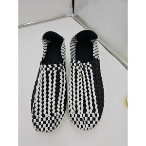 Womens Platform Wedge Braided Walking Shoe Black And White Basket Weave size 42